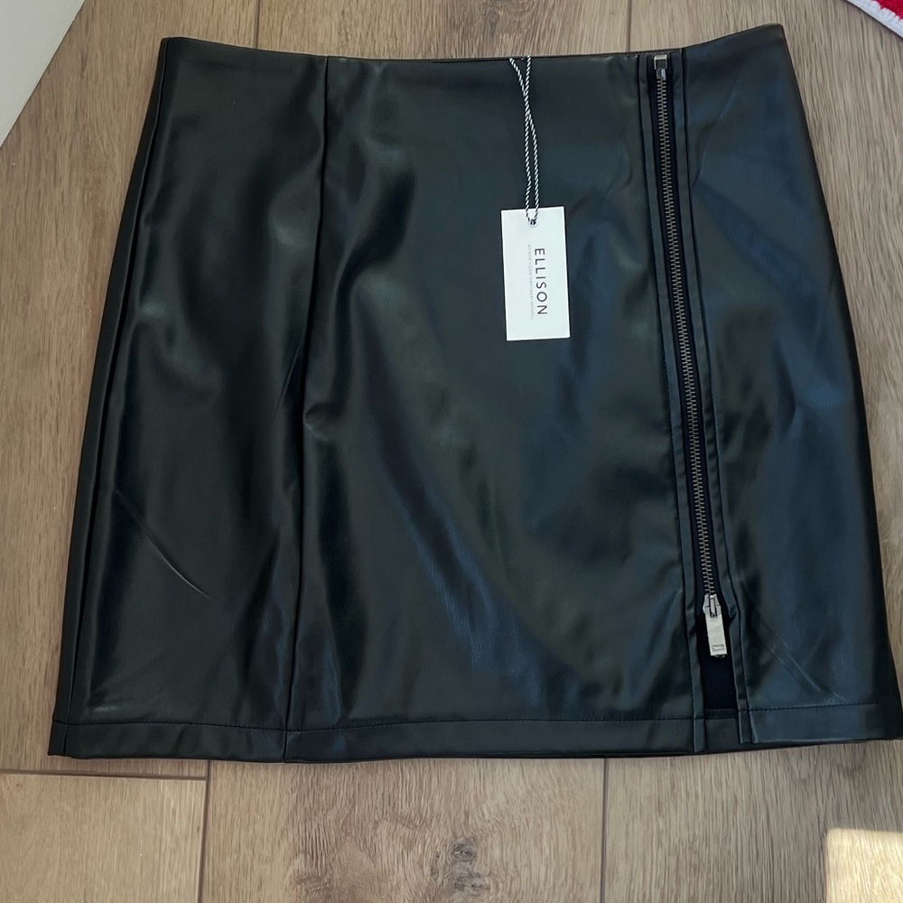 Ellison Faux Leather Black Skirt Zipper Front
